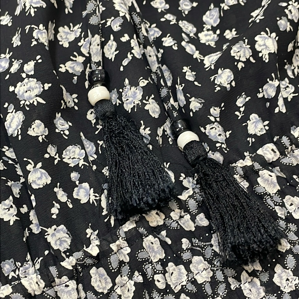 Vintage Diane Fres Floral Full Length Ruffle Flutter Dress BlackGray Cream/White - Picture 15 of 16